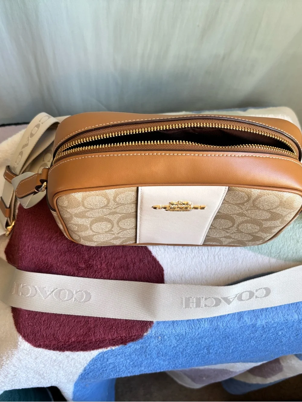Coach Tan & Cream Signature Canvas Camera Bag